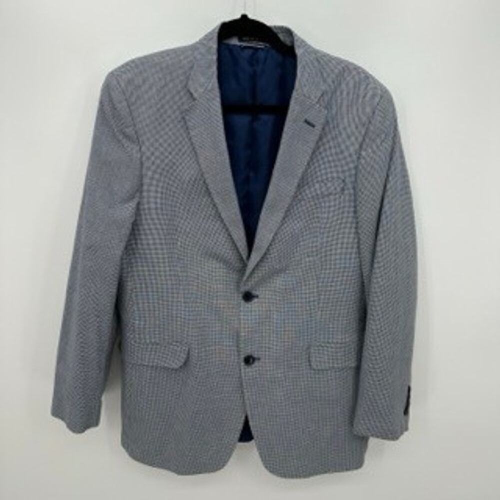 Tommy Hilfiger Mens Blue Houndstooth Sport Coat Blazer Size 42L Cotton Career